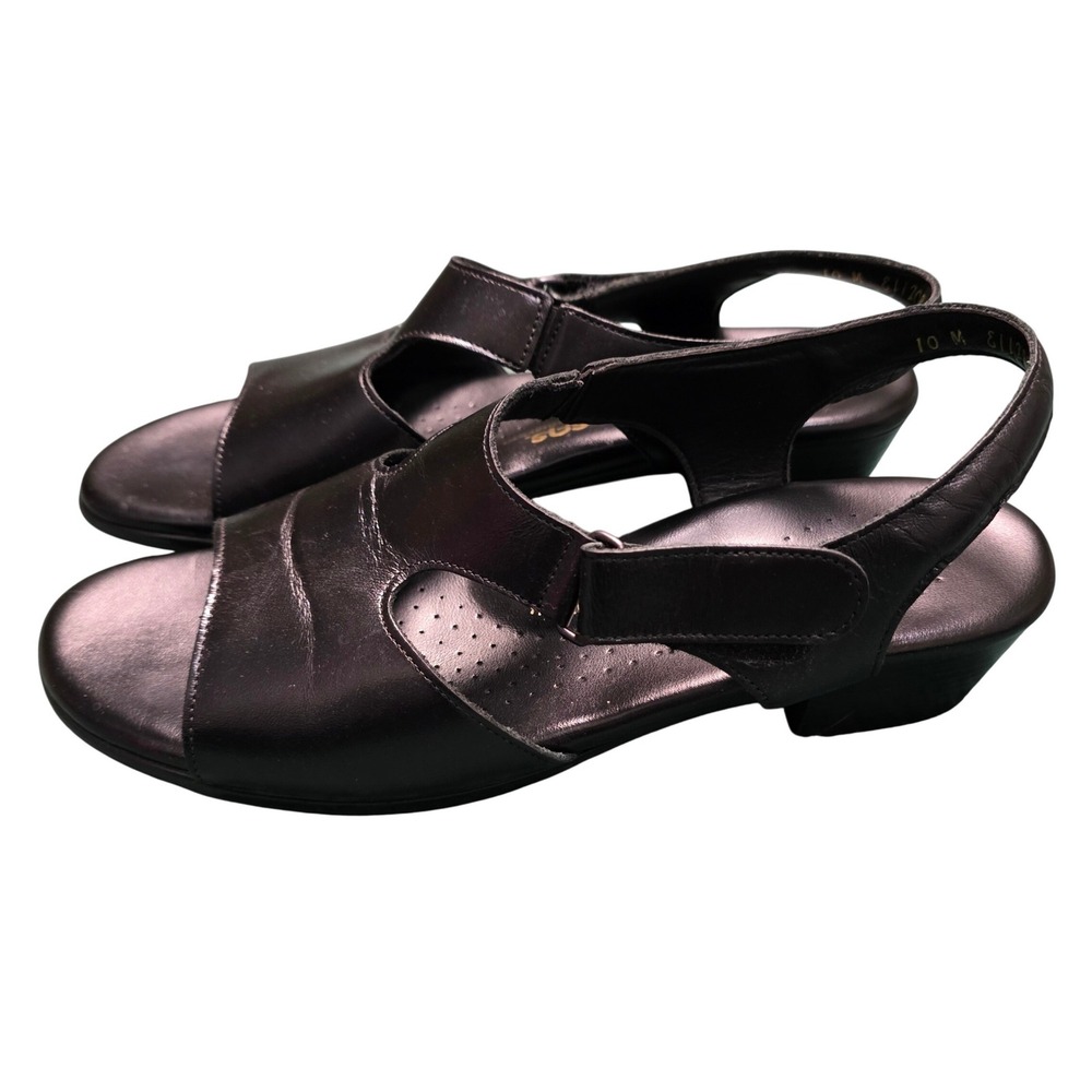 SAS Tripad Comfort Black Leather‎ Slingback Block Heel Sandals Womens 10 M USA